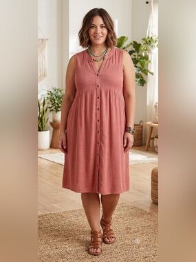 Knox Rose Sleeveless Boho Midi Dress in Dusty Rose